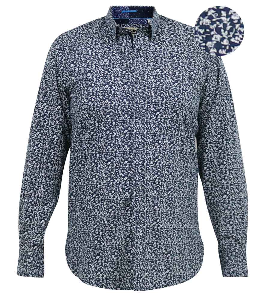 'Larry' Small Floral Print Long Sleeve Shirt