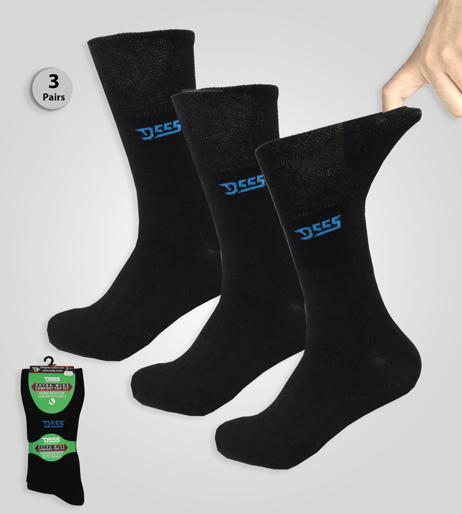 'Harold' 3 Pack Plain Extra Wide Comfort Fit Socks