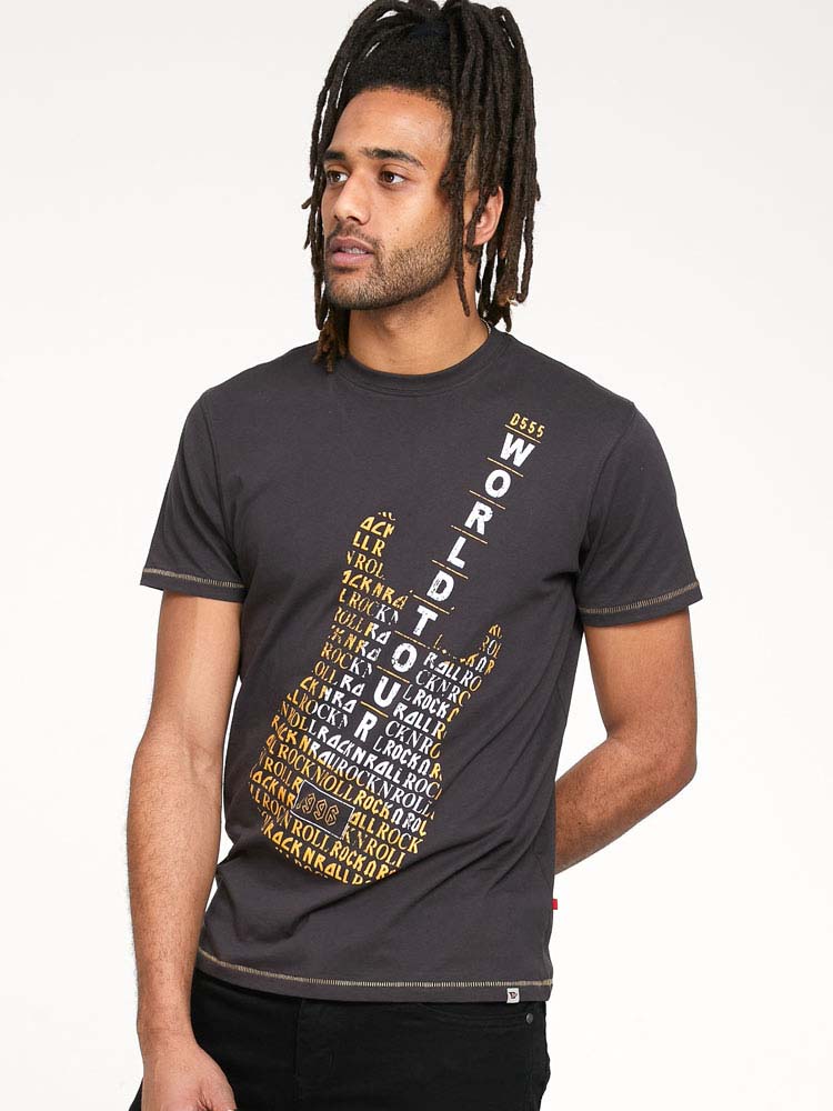 Tall Fit 'Owen' World Tour Guitar Print T-Shirt