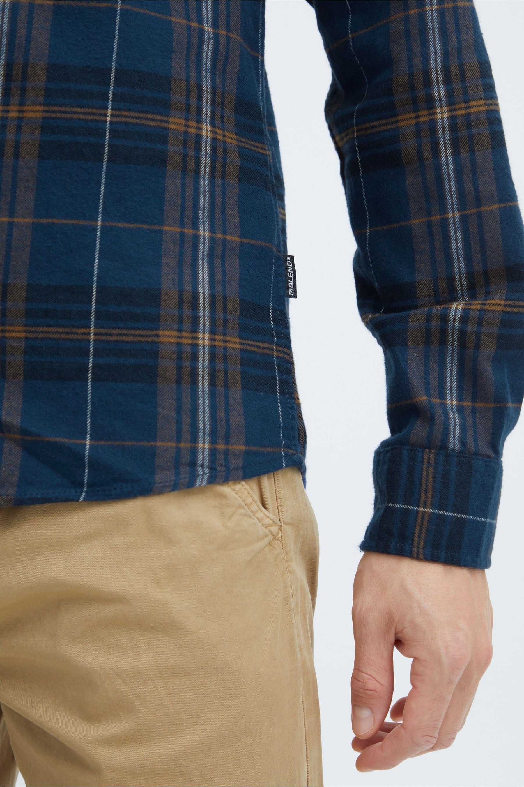 Soft Feel Navy Long Sleeve Check Shirt