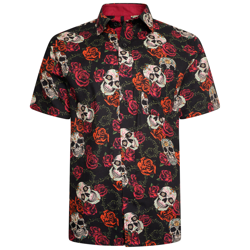 KAM Jeans Rose & Skull Print Short Sleeve Shirt