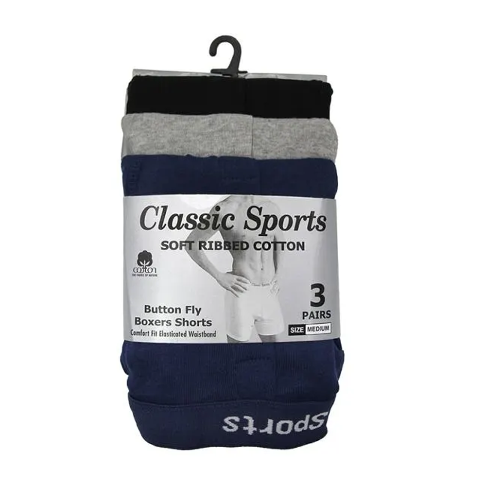 Classic Sports Plain 3 Pack Boxers