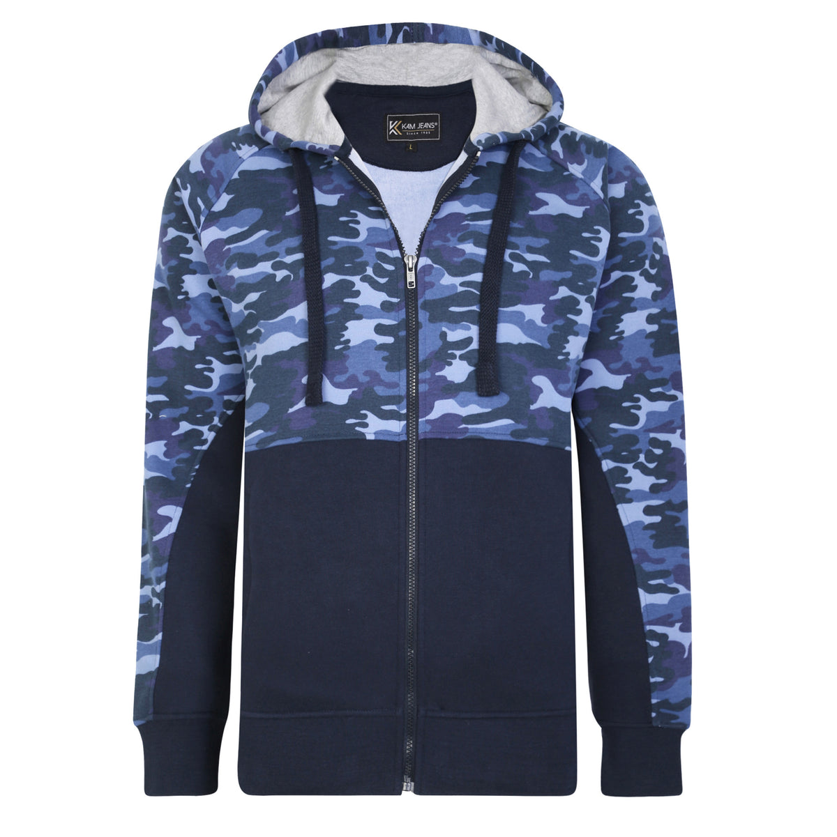 Camo Panelled Zip Through Hoody