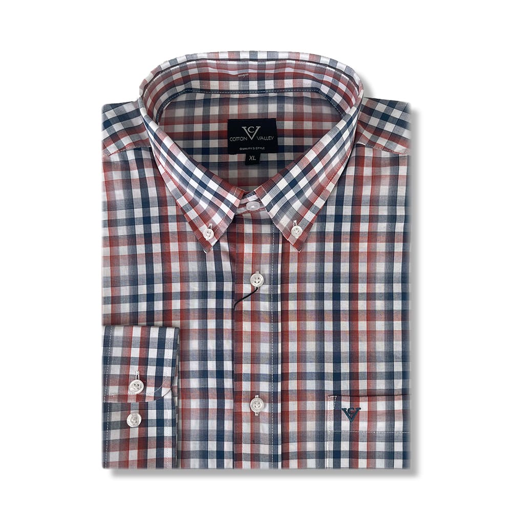 Navy & Rust Check Long Sleeve Shirt