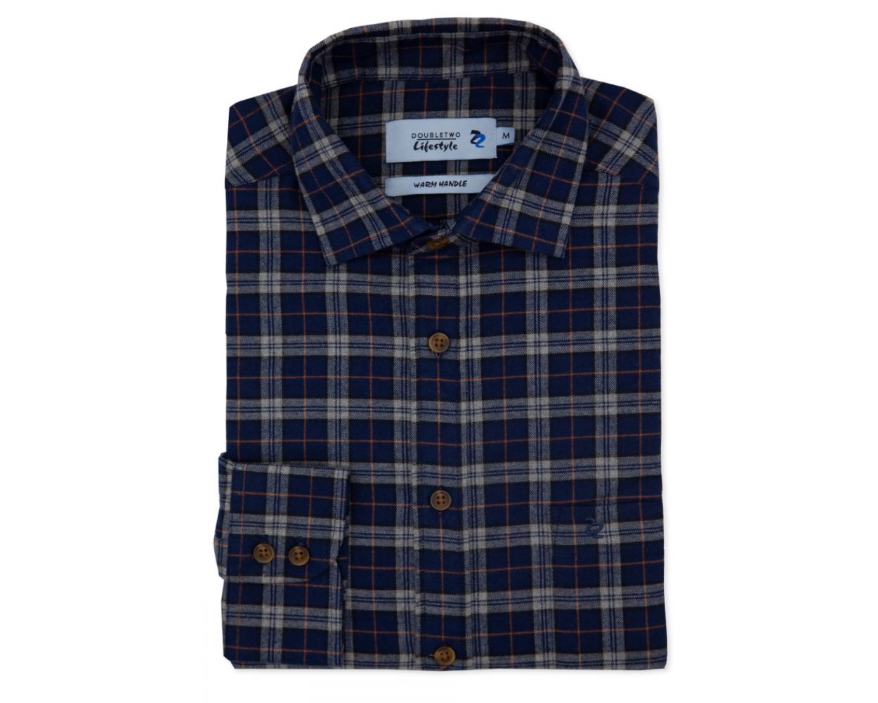 Grey & Navy Twill Check Long Sleeve Shirt