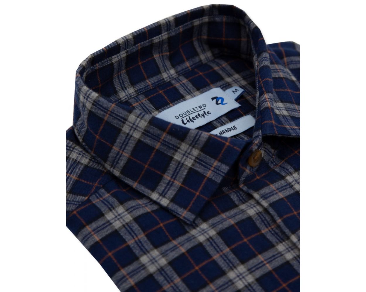 Grey & Navy Twill Check Long Sleeve Shirt