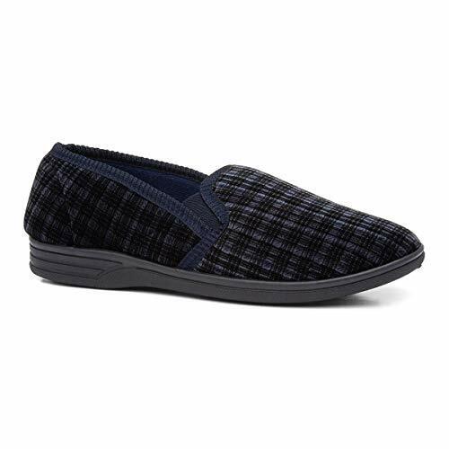 Navy Check Velour Slippers