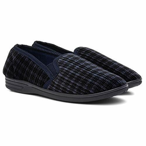 Navy Check Velour Slippers