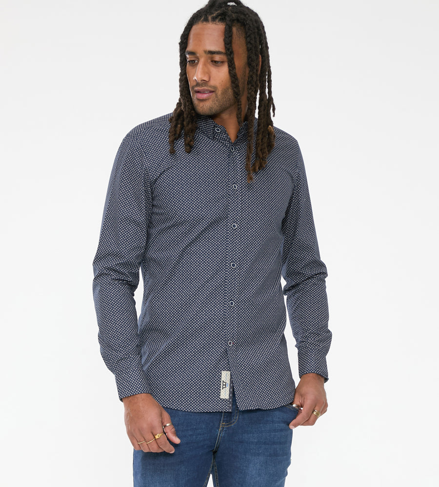 Tall Fit 'Morgan' Long Sleeve Micro Print  Shirt