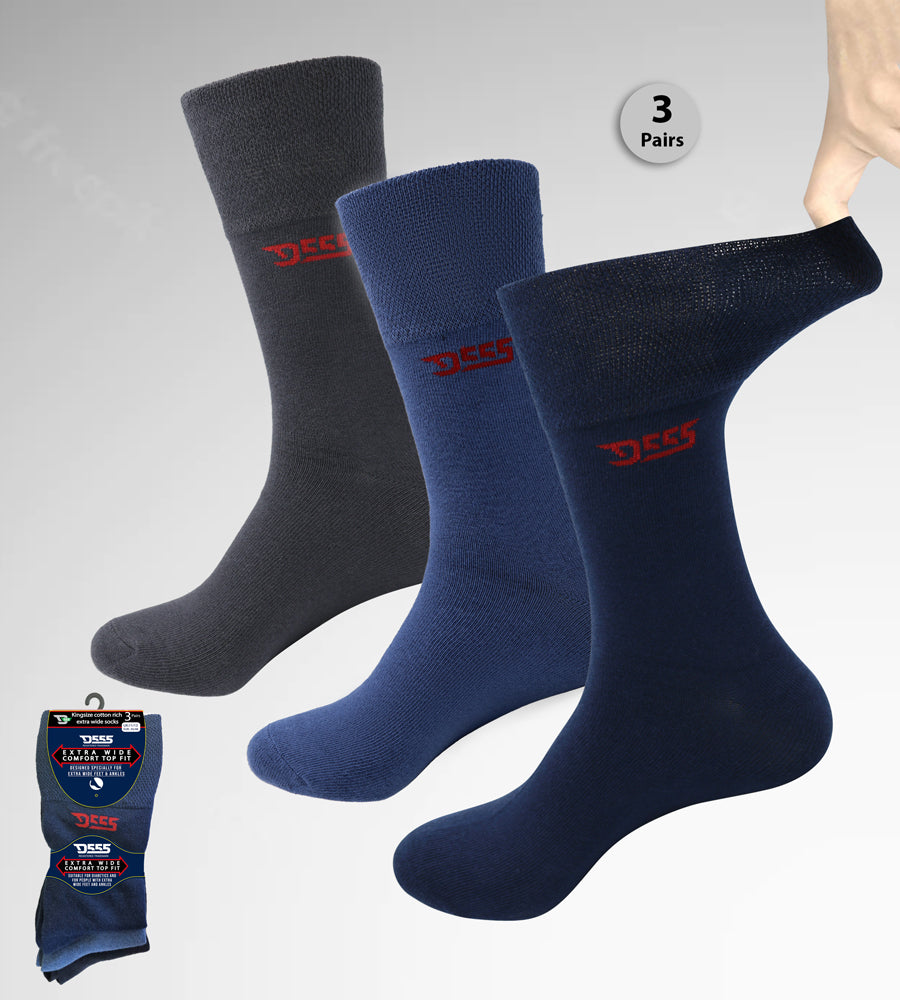'Harold' 3 Pack Plain Extra Wide Comfort Fit Socks