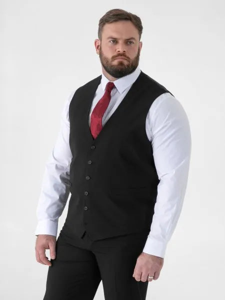 'Ted' 4 Way Stretch Tailored Waistcoat - Black