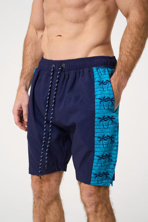 Palm Print Panelled Stretch Swim Shorts
