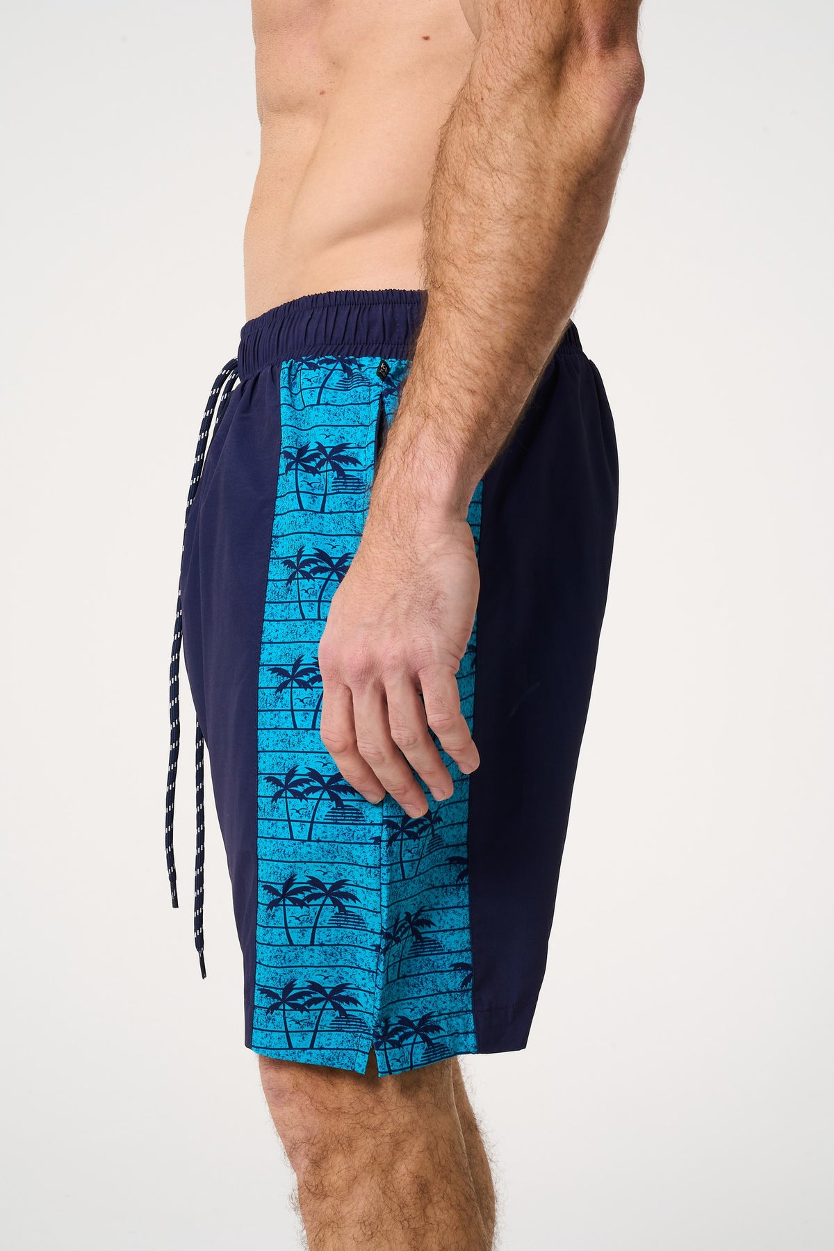 Palm Print Panelled Stretch Swim Shorts