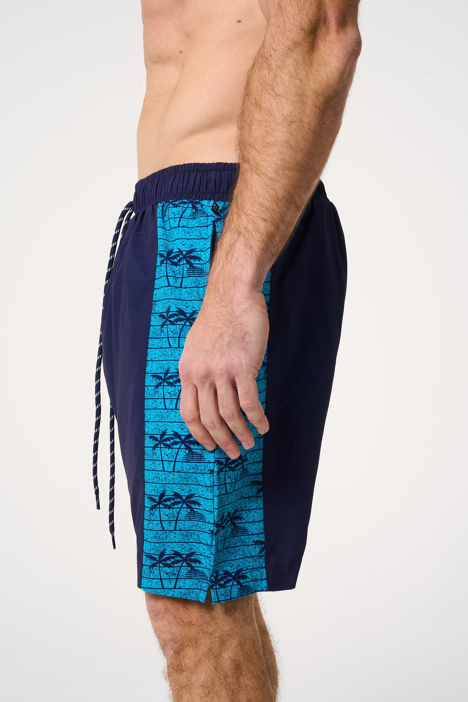 Palm Print Panelled Stretch Swim Shorts