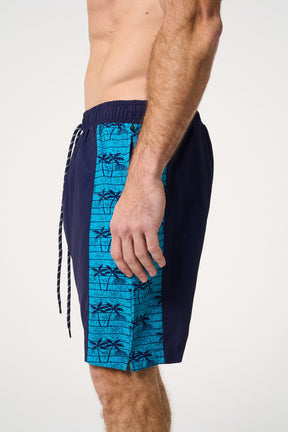 Palm Print Panelled Stretch Swim Shorts