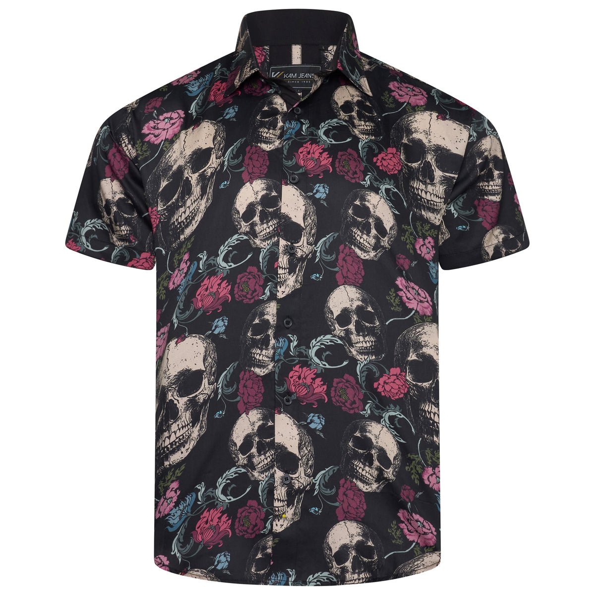Floral Skull Print Short Sleeve Shirt