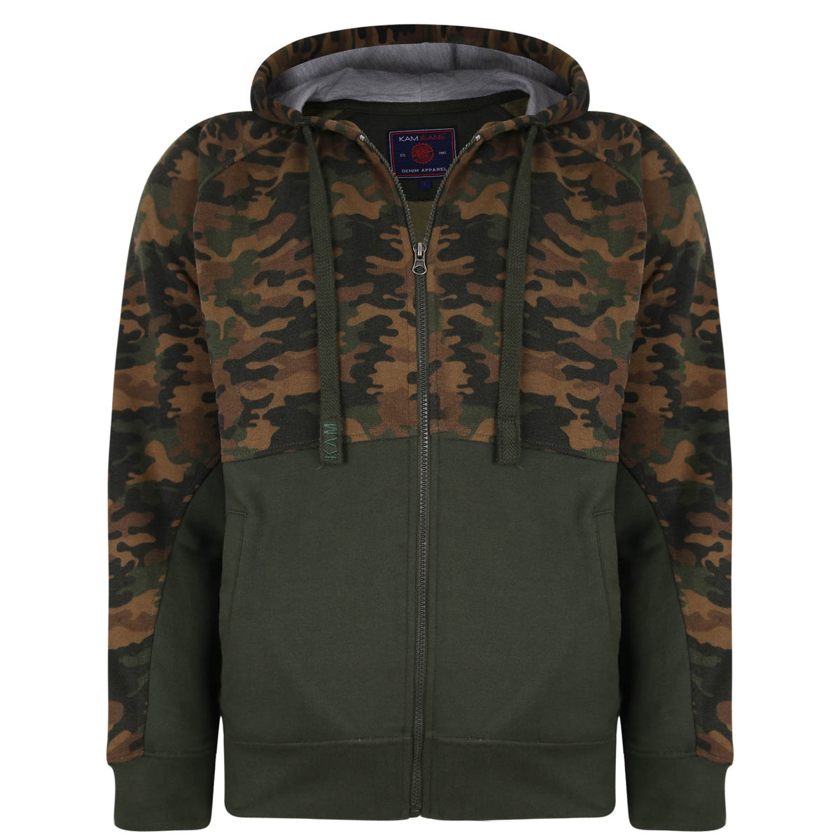 Camo Panelled Zip Through Hoody