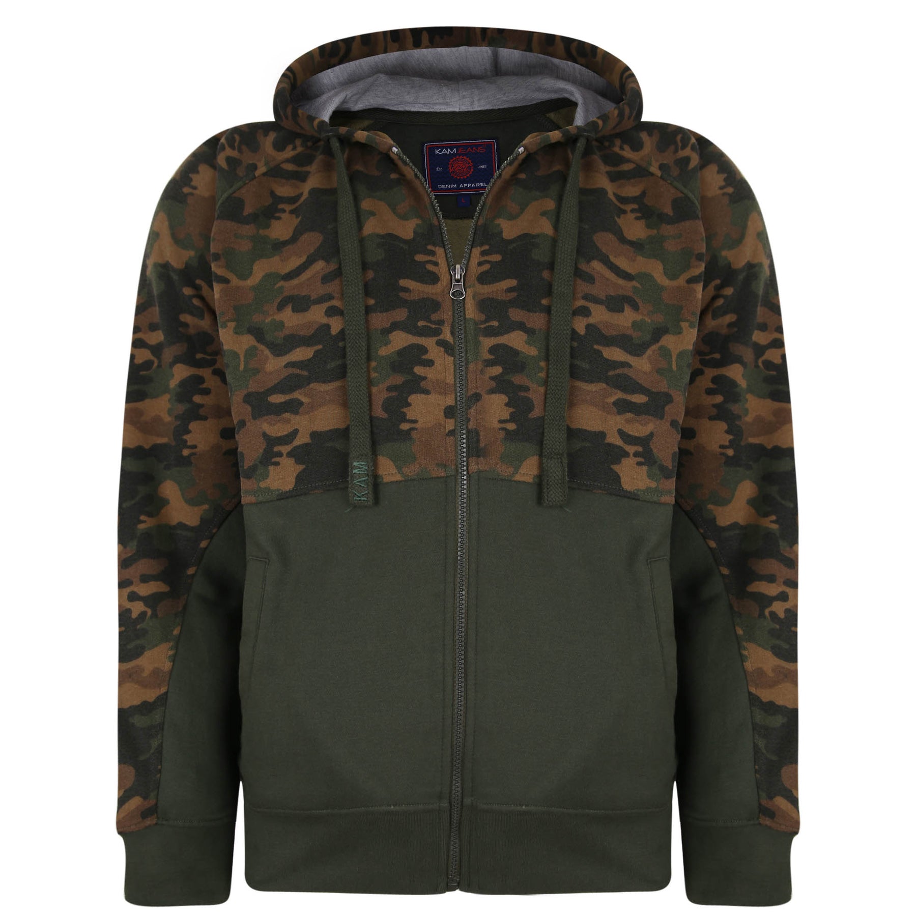 Camo Panelled Zip Through Hoody