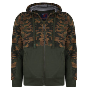 Camo Panelled Zip Through Hoody