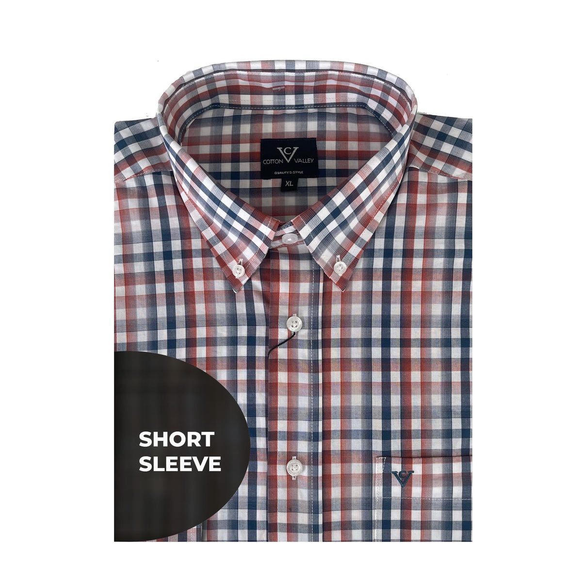 Navy & Rust Check Short Sleeve Shirt