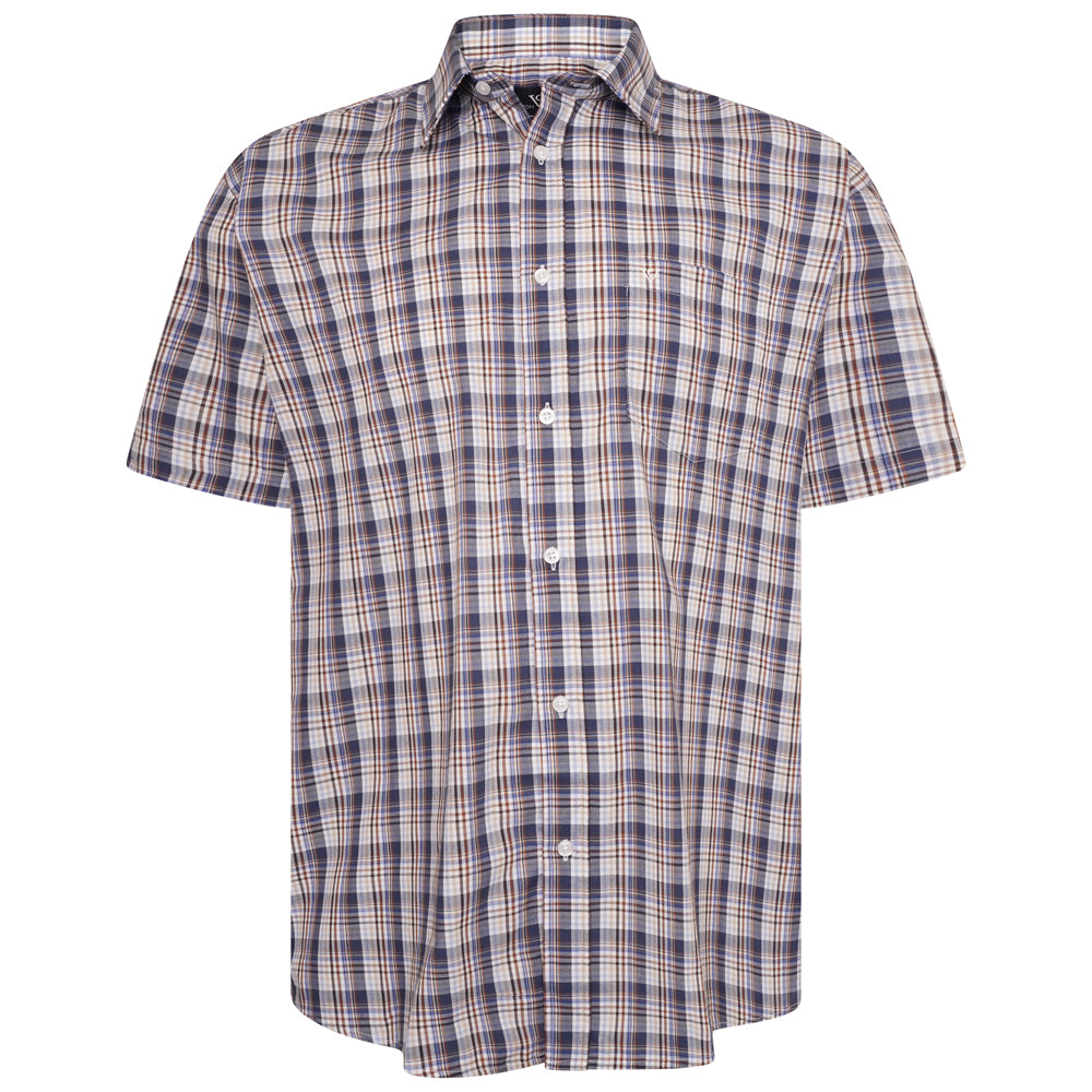 Navy & Brown Multi Check Short Sleeve Shirt