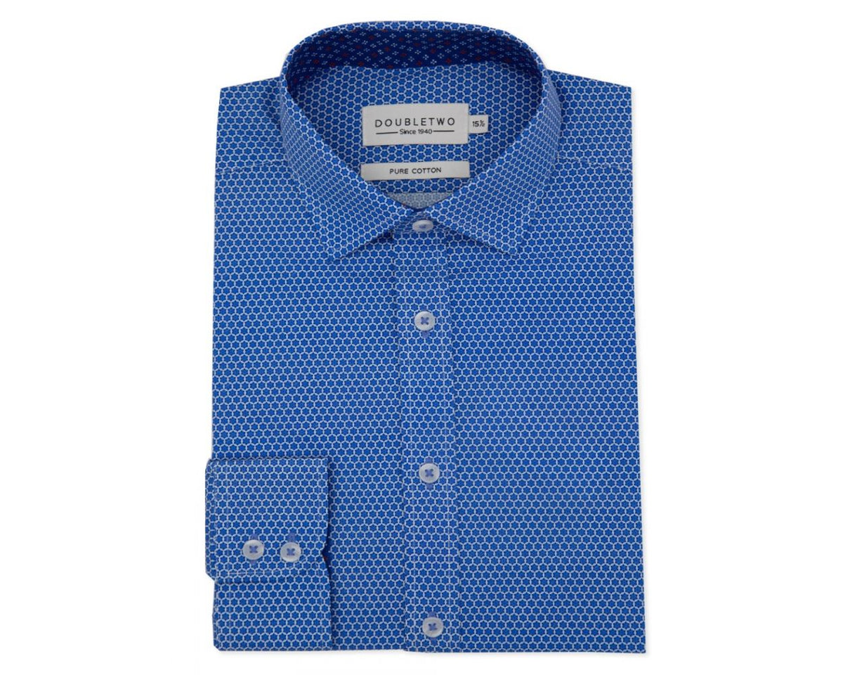 Mid Blue Geo Print Long Sleeve Shirt
